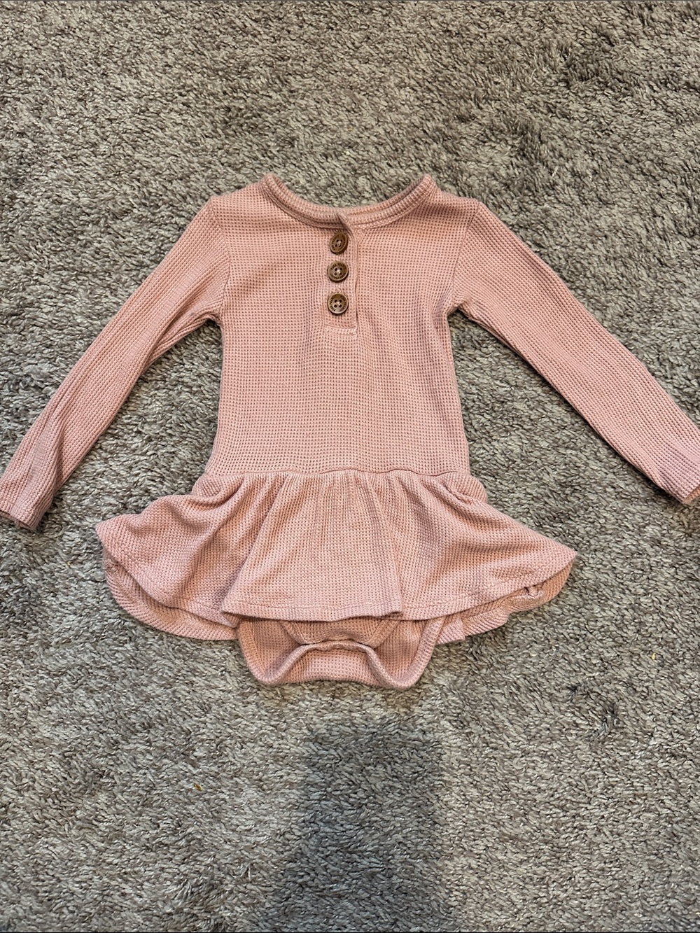 Posh Peanut 6-12mo Long Sleeve Waffle Knit Skirted Bodysuit - Dusty Rose